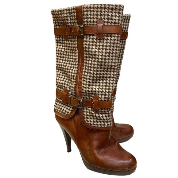 Cole Haan brown leather and houndstooth Nike Air boots size 7.5 - Picture 4 of 9